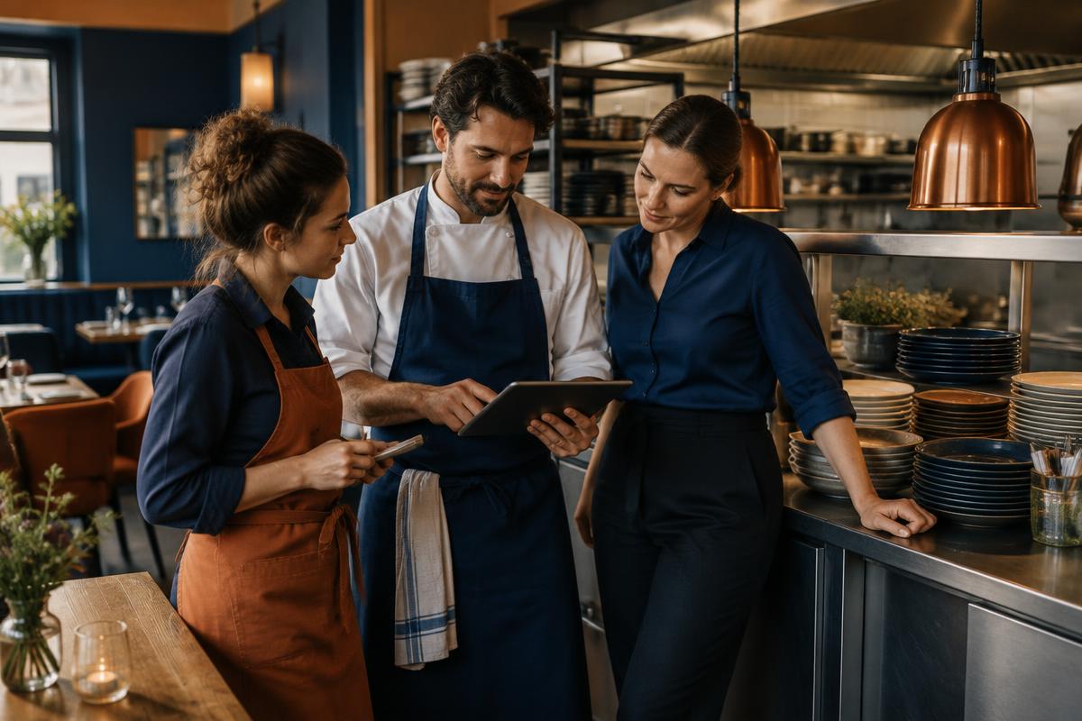 Une équipe horeca consulte ses horaires sur une tablette