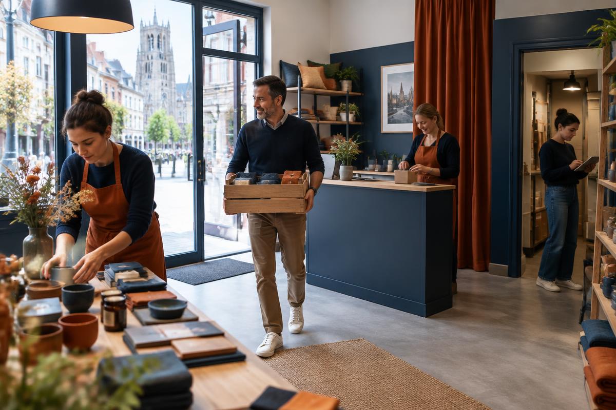 Une petite équipe de commerce consulte une tablette
